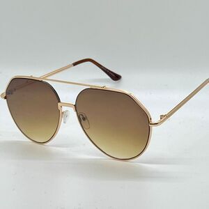 Sunglasses Gold Frame Brown Gradient‎ Lens Fashion Eyewear Pilot Style Flat Lens